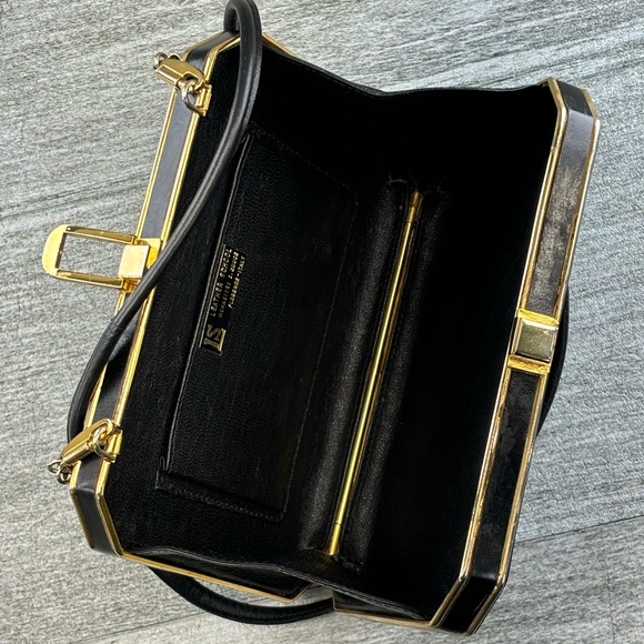 VTG LS Leather School Monastery S Croce Florence Italy Black Gold Evening Bag 7” - Picture 8 of 16